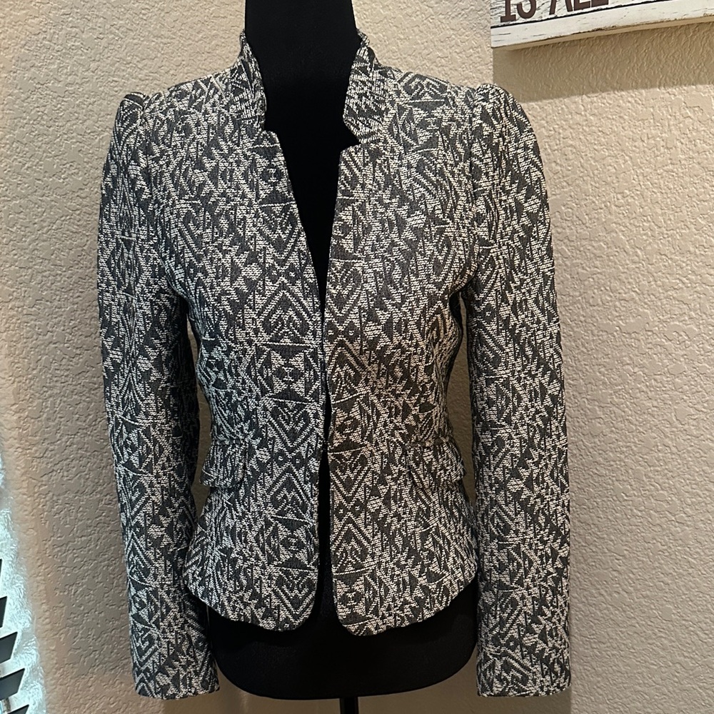 Elegant Black and White Geometric Blazer
